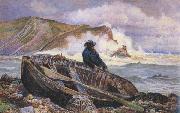 A Fisherman with his Dinghy at Lulworth Cove (mk46), William henry millair
